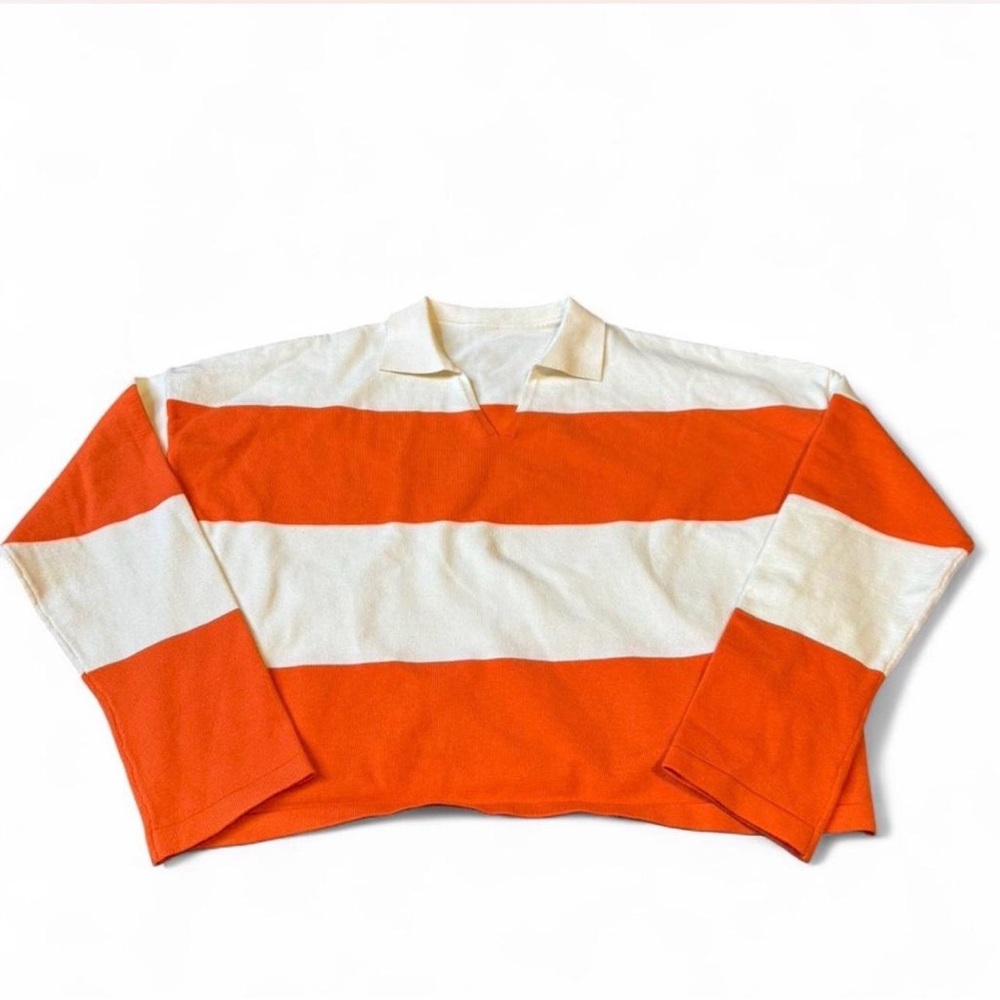 Orange and White Striped Rugby Relaxed Fit Sweater
